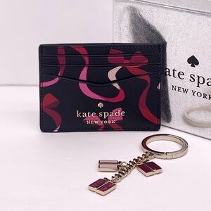 Kate Spade Staci Boxed Card Holder Small Wallet And Key Fob Ribbon Print